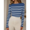 thumbnail image 3 of Weardear Women Autumn Winter Colorblock Pullover Sweaters Round Neck Striped Slim Fitting Knitwear Tops, 3 of 6