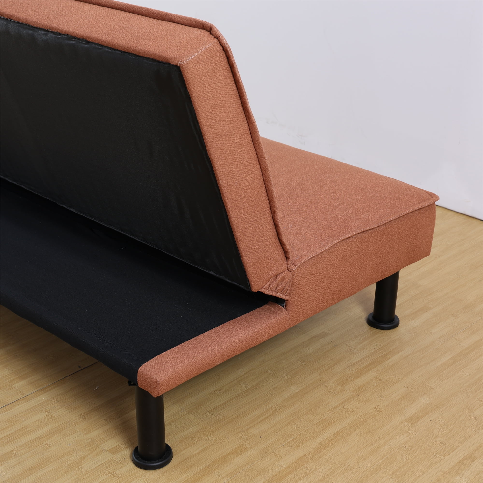 Aukfa Modern Futon Convertible Sofa Bed for Home Office, Adjustable Backrest, Flannel, Brown