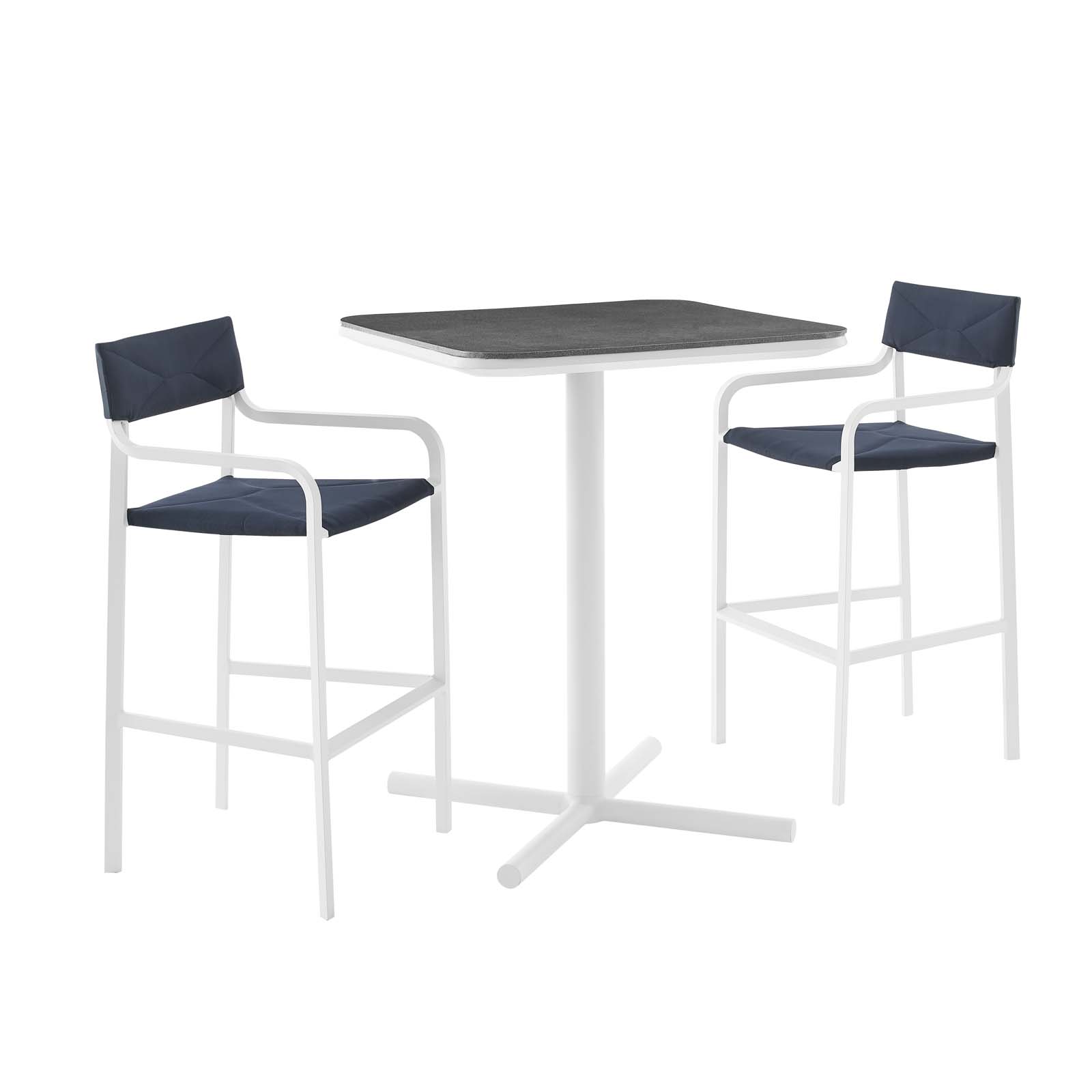 Modway Raleigh 3 Piece Outdoor Patio Aluminum Bar Set in White Navy - image 2 of 10
