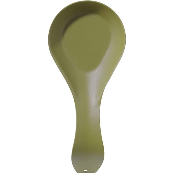 Prichor Stainless Steel Spoon Rest, Long Handle Kitchen Utensil Holder for Counter Stove Top Coffee Station, 8.5 Inch Utensil Rest with Hanging Hole, Olive