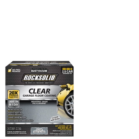 ROCKSOLID FLOORS Rust-Oleum 282829 RockSolid Polycuramine 1 Car Garage Floor Top Coating Kit, High Gloss Clear