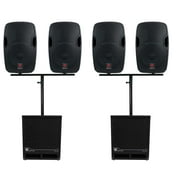 Rockville DJ Package w/(4) 12" Active Speakers+Mounts+(2) 15" Powered Subwoofers