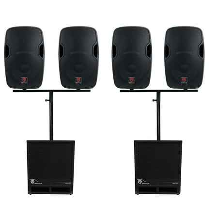 Rockville DJ Package w/(4) 12" Active Speakers+Mounts+(2) 15" Powered Subwoofers