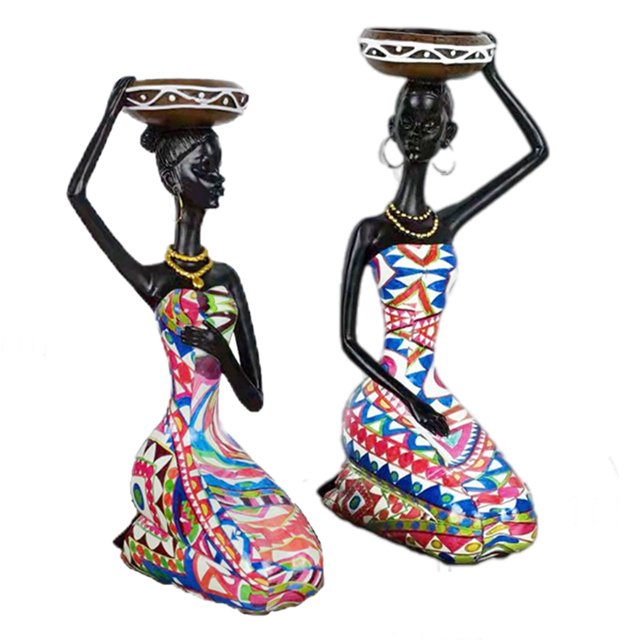 2 piezas escultura africana mujer niñas Tribal figurita estatua decoración candebro pieza de muñecas adornos Rosa sentada Sunnimix Figura candelabro
