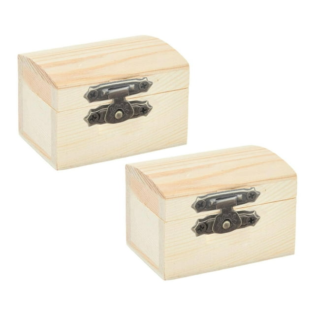 2 cajas de madera sin terminar, cofres de tesoros reutilizables, cajas de joyería para guardar en casa, para regalo de cumpleaños y Halloween. Estilo B