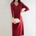 thumbnail image 2 of French Style Long Sleeve V Neck Wool Knit Dress Women Cozy Warm Casual Maxi Dress Fall Winter Layering Outfit Elegant Comfortable, 2 of 2