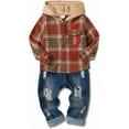 thumbnail image 2 of ZOEREA Toddler Baby Boys Clothes Outfits Kids Hoodie Flannel Shirts Set Plaid Hooded Tops +Jeans Pants Fall Winter 2-6T, 2 of 5