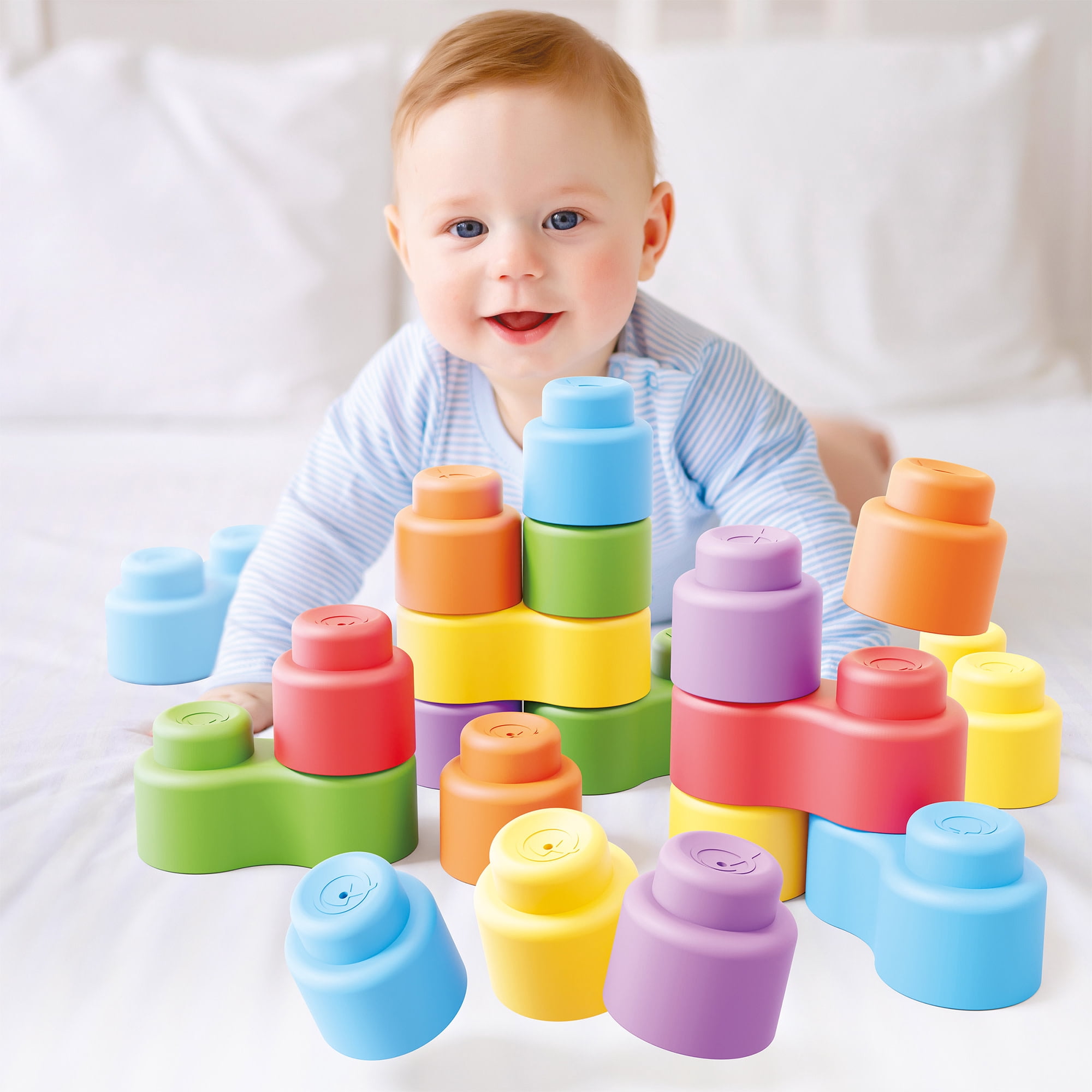 Quercetti: Momy Soft - 32pc Blocks Set, Colorful Washable Shapes, Sorting & Stacking, Construction Toy, Safe Early Development Play, Baby-Toddler 6mo+