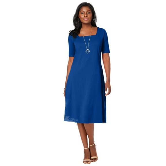 Jessica London Women's Plus Size Stretch Cotton Square Neck Midi Dress