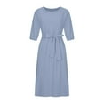thumbnail image 6 of Atogsazn Summer Dress for Women Casualcotton 3/4 Sleeve Dress formal Elegant Solid Waist Long Dress with Belt Sky Blue XL Clearance Sale, 6 of 8