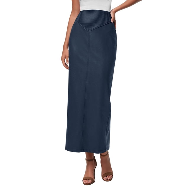 Falda PRETTYGARDEN Azul Marino de Cuero Sintético de Cintura Alta XL