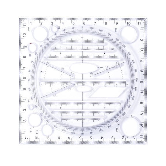 Multifunction Rotatable Drawing Template Art Design Construction Architect Stereo Geometry Circle Drafting Measuring Scale Ruler