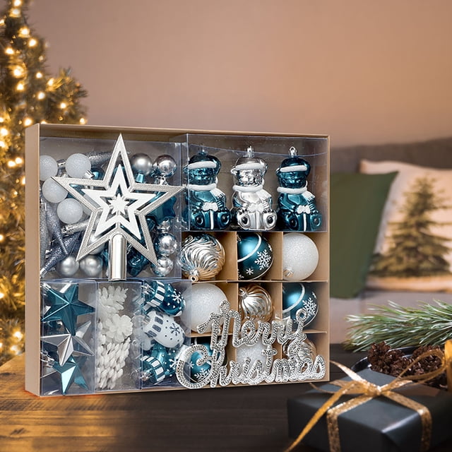 Hot6sl Liquidación de Ahorros de Verano Suministros para Decoración de Navidad, Caja de Dulces de Macarrones, Colgante de Bola Navideña de Plástico Pintado, Juego de 70 Piezas