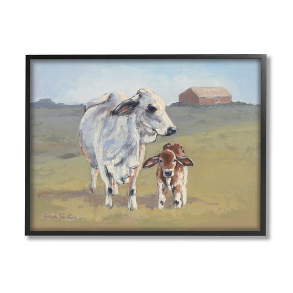 Baby Cow Family Farm Portrait Animals & Insects Painting Black Framed Art Print Wall Art