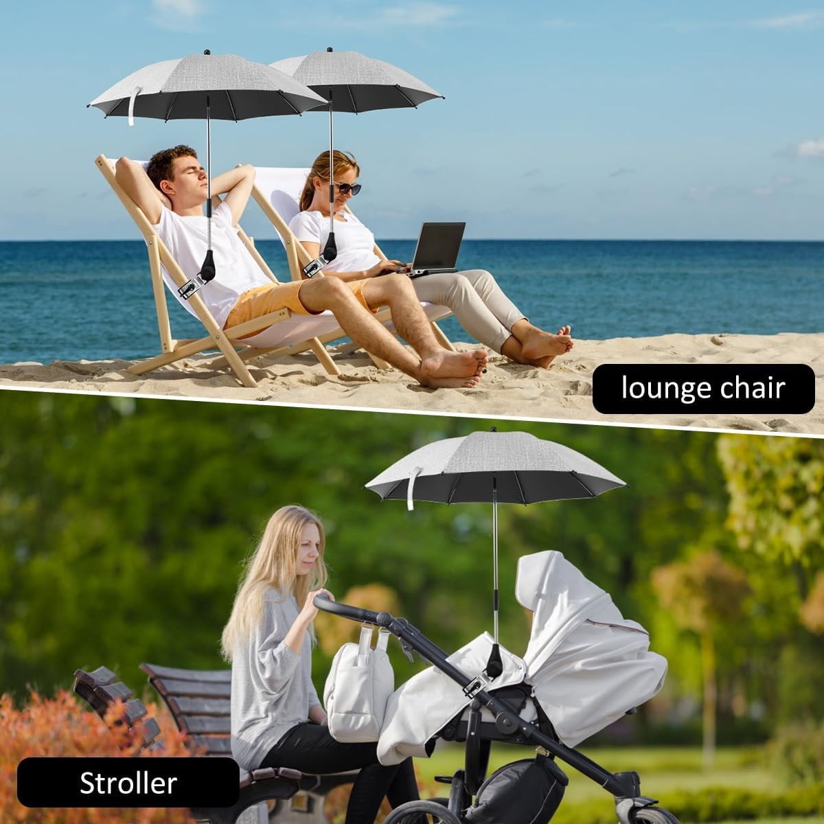 Sugagale Adjustable Sun Shade Umbrella with Clamp for Strollers, Beach Chairs, and Wheelchairs - Foldable Travel Umbrella for Toddlers