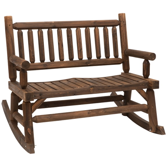 2 Rocking Chair By , Walnut - Log Shaped Outdoor Seating Build, Comfortable Seat Area, Relax Experience Heavy Duty With Wide Curved For Patio, Backyard, Garden In Finish