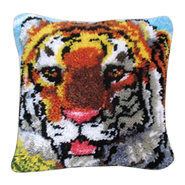 Kit de gancho de pestillo de animales para hacer fundas de cojín, manualidades, costura, crochet, 17 x 17 pulgadas Tigre