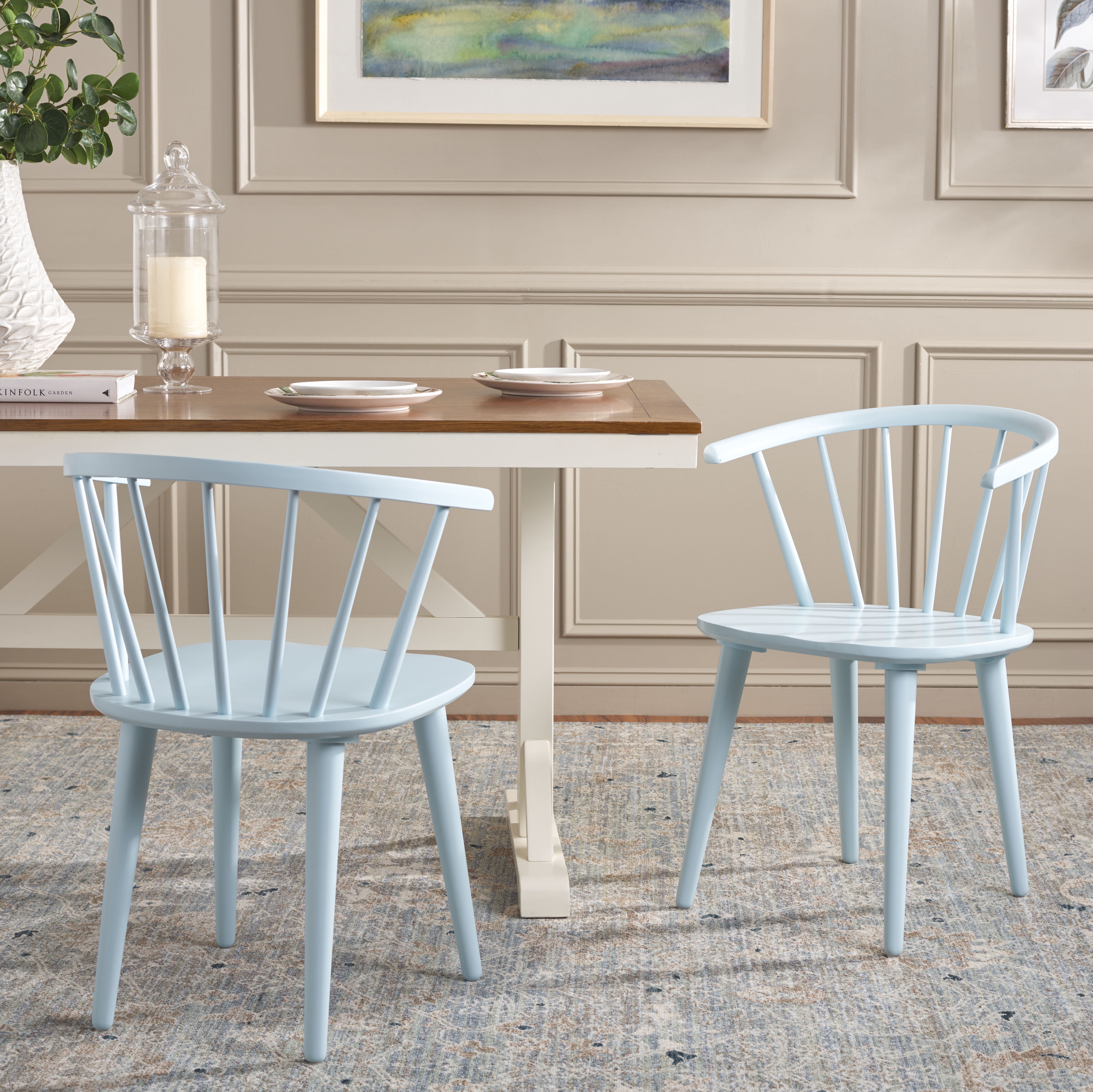 SAFAVIEH Blanchard Contemporary Wood Solid Dining Bistro Chair, Pale Blue (Set of 2)