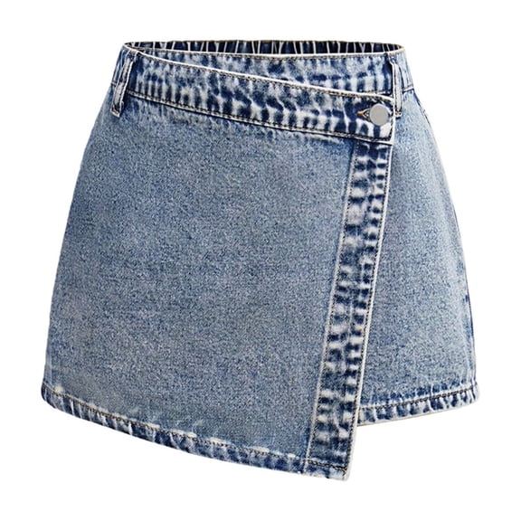 JLMSPLWG Girls High Waisted Shorts Denim Summer Shorts for Teen Girls Asymmetrical Wrap Y2k Fashion Short Jean Tween Girl Trendy Stretch Casual Shortalls with Pockets Girl Clothes