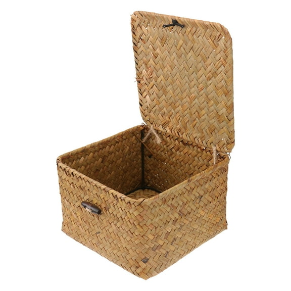 OUNONA Small Wicker Basket with Lid Cover Storage Bins for Shelves Woven Work Orange
