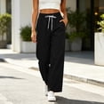 thumbnail image 3 of Bloomae Womens Cotton Linen Lounge Comfy Trousers Lightweight Quick Dry Casual Drawstring Elastic High Waist Wide Straight Leg Running Travel Workout Palazzo Pants with Pockets, 3 of 8