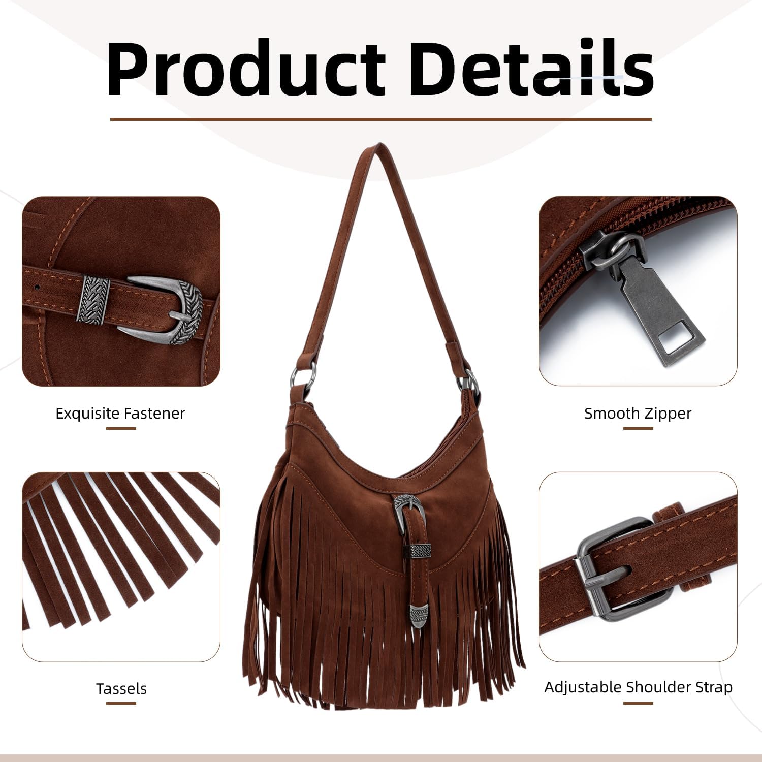 Fringe Hobo Purse for Women Tassel Shoulder Bag Vintage Suede Handbag Hippie Western Tassel Bag