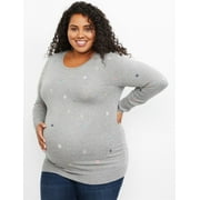Angle View: Motherhood Maternity Plus Size Floral Embroidered Maternity Sweater