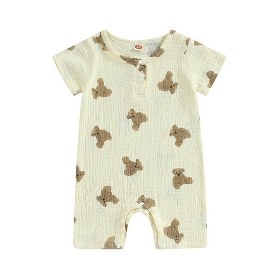 Musuos Baby Boy Girls Summer Cute Jumpsuit 3M 6M 12M 18M Casual Bear Print Round Neck Short Sleeve Romper