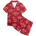 thumbnail image 4 of Ensemble de Pyjamas en Satin pour Garçons, Manches Courtes Imprimées, Chemise de Nuit Boutonnée, Ensemble de Pyjamas Classiques, Pyjamas pour Tout-Petits Garçons et Filles, Mode, 4 of 5
