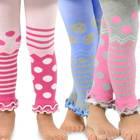 TeeHee Kids Girls Fashion Cotton Leggings 3 Pair Pack (Wild Dots &