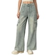 thumbnail image 3 of Noric Women's Cargo Wide‑Leg Denim Pants Zipper Fly with Pockets Loose Fit Daily Casual Fashion Jeans, 3 of 7