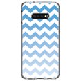 thumbnail image 1 of DistinctInk Clear Shockproof Hybrid Case for Samsung Galaxy S10e (5.8" Screen) - TPU Bumper, Acrylic Back, Tempered Glass Screen Protector - White Blue Fade Ombré Stripes, 1 of 2