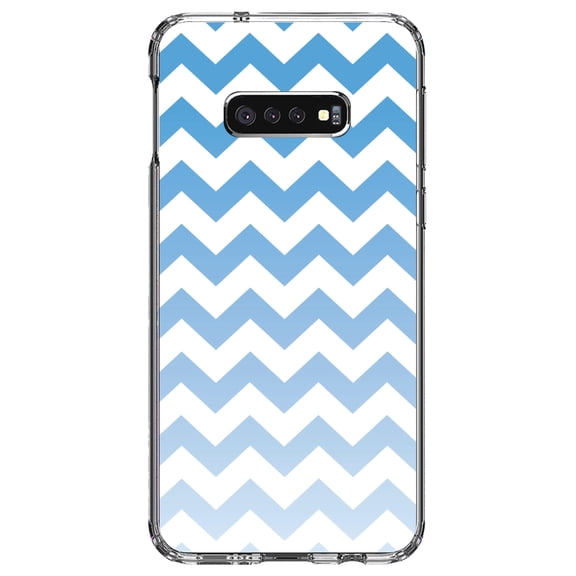 DistinctInk Clear Shockproof Hybrid Case for Samsung Galaxy S10e (5.8" Screen) - TPU Bumper, Acrylic Back, Tempered Glass Screen Protector - White Blue Fade Ombré Stripes