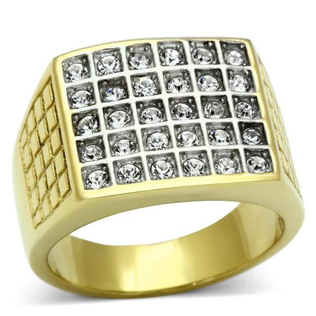 Alamode TK734-10 Men Two-Tone IP Gold Stainless Steel Ring with Top Grade Crystal in Clear - Size 10