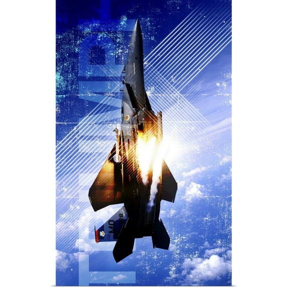 Great BIG Canvas | Rolled Kate Lillyson Poster Print entitled Military Grunge Poster: Triumph. An F-15E Strike Eagle pops flares