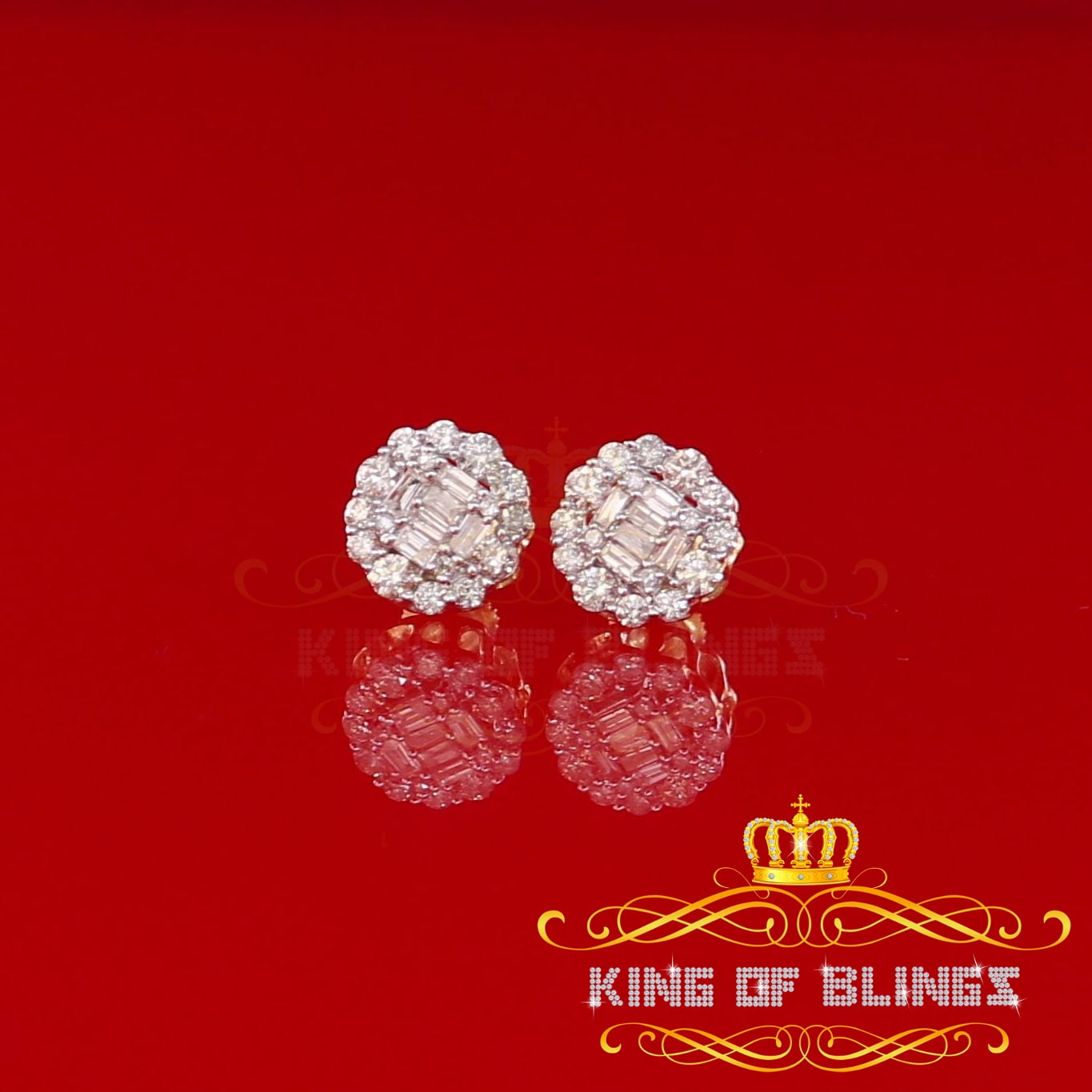 King of Bling's 10K Real Yellow Gold with 0.66CT Real Diamond Men's/Women's Stud Round Earrings