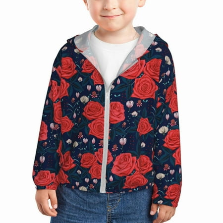 

Lukts Rose Flower Print Children s Long-Sleeved Sun Protection Clothing Hooded Sweatshirts for Boys and Girls Outdoor Sports-18 Months