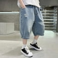thumbnail image 4 of LUOGENLI Boys Jeans Shorts Size 14-16 Boys Loose Denim Shorts Ripped Soft Elastic Band Jean Middle Pants Boys Jeans Size 14 Bootcut Navy-2 Size 6-7 Years, 4 of 5