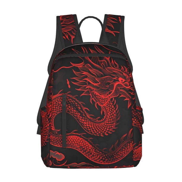 Disketp Red Dragon On Black Mochila Ligera e Impermeable, Mochila de Día Resistente para Viajes, Senderismo y Uso Diario para Hombre y Mujer
