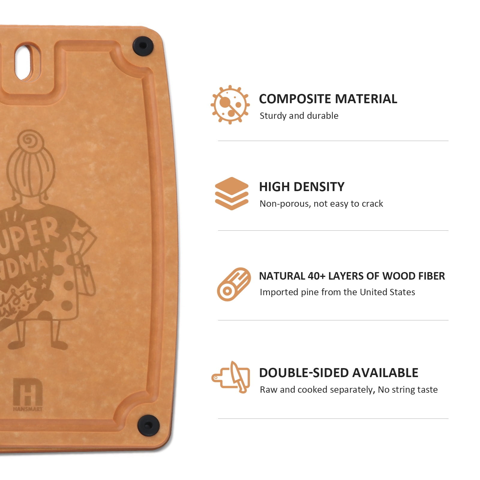 Hansmart Set of 2 Eco-Friendly Cutting Boards with Handles & Juice Grooves, Dishwasher Safe, Medium & Large