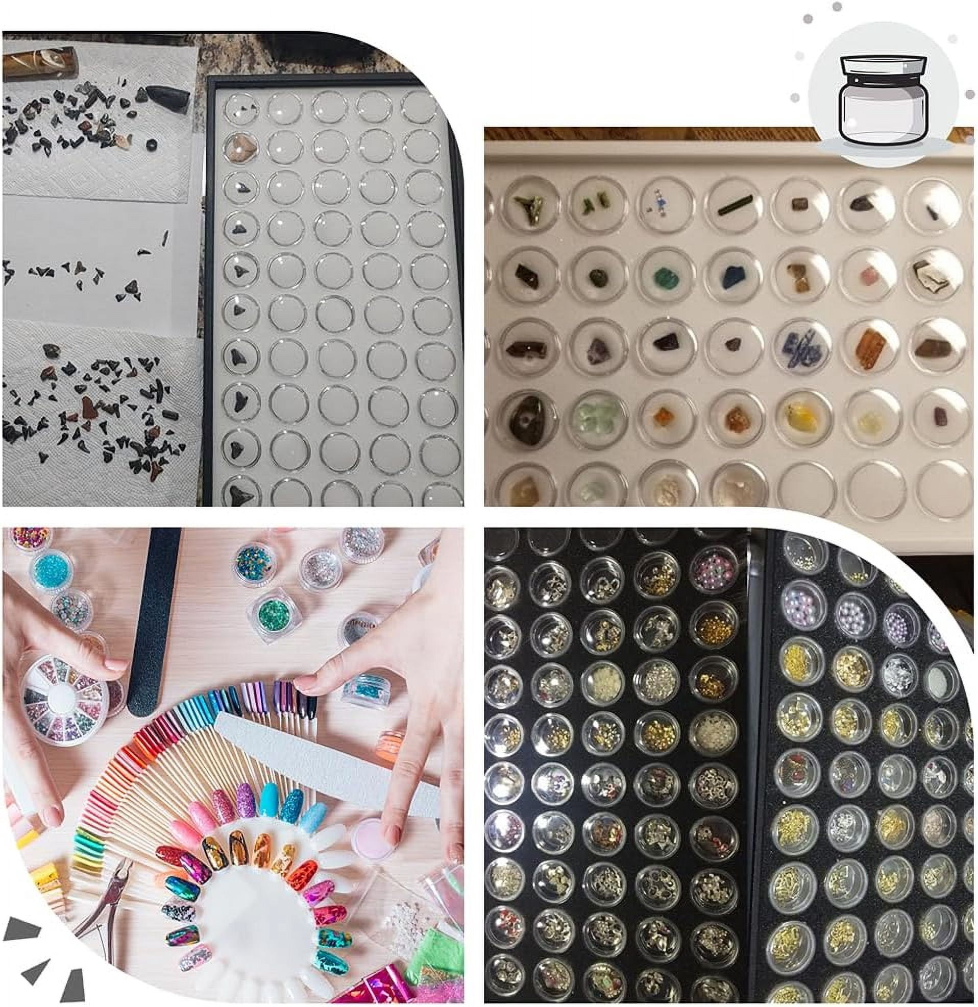 50 Gem Display Case Diamond Gemstone Storage Box Small Round Plastic Containers Box Jewelry Organizer Container with Foam for Collectibles Rhinestone Small Items Jewelry ClearDIY