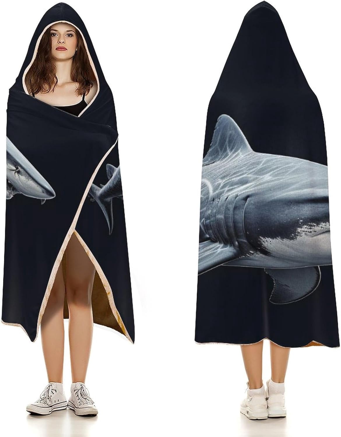Shark Wearable Blanket Soft Cozy Plush Fleece Blanket Hoodie for Couch, Hooded Blanket Decorative for Shark Lovers