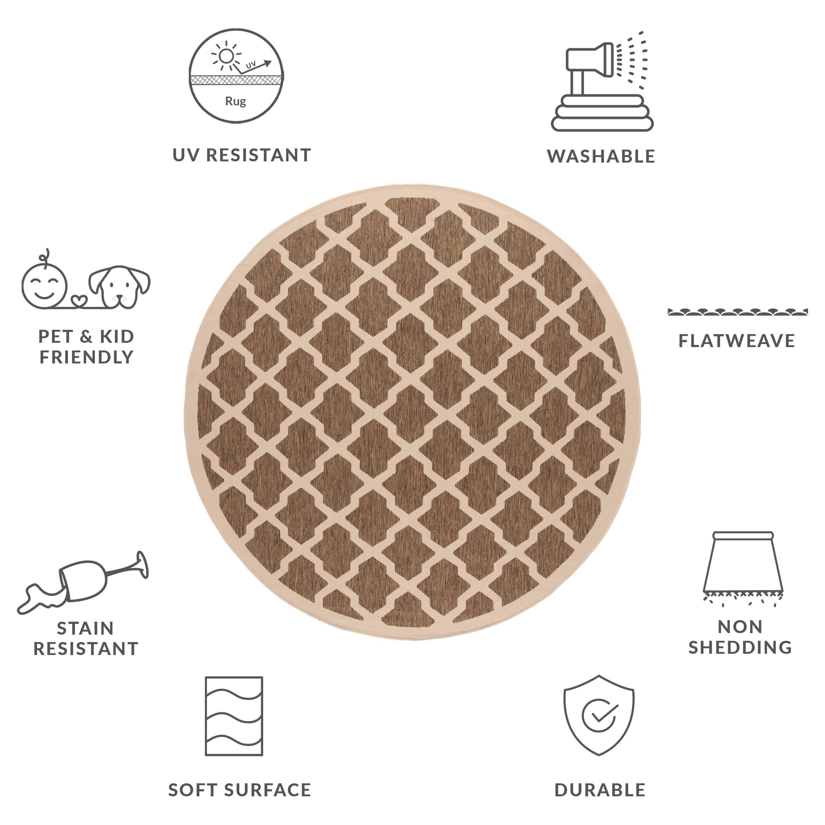 Safavieh Courtyard Amber Geometric Indoor/Outdoor Area Rug, Brown/Bone, 7'10" x 7'10" Round