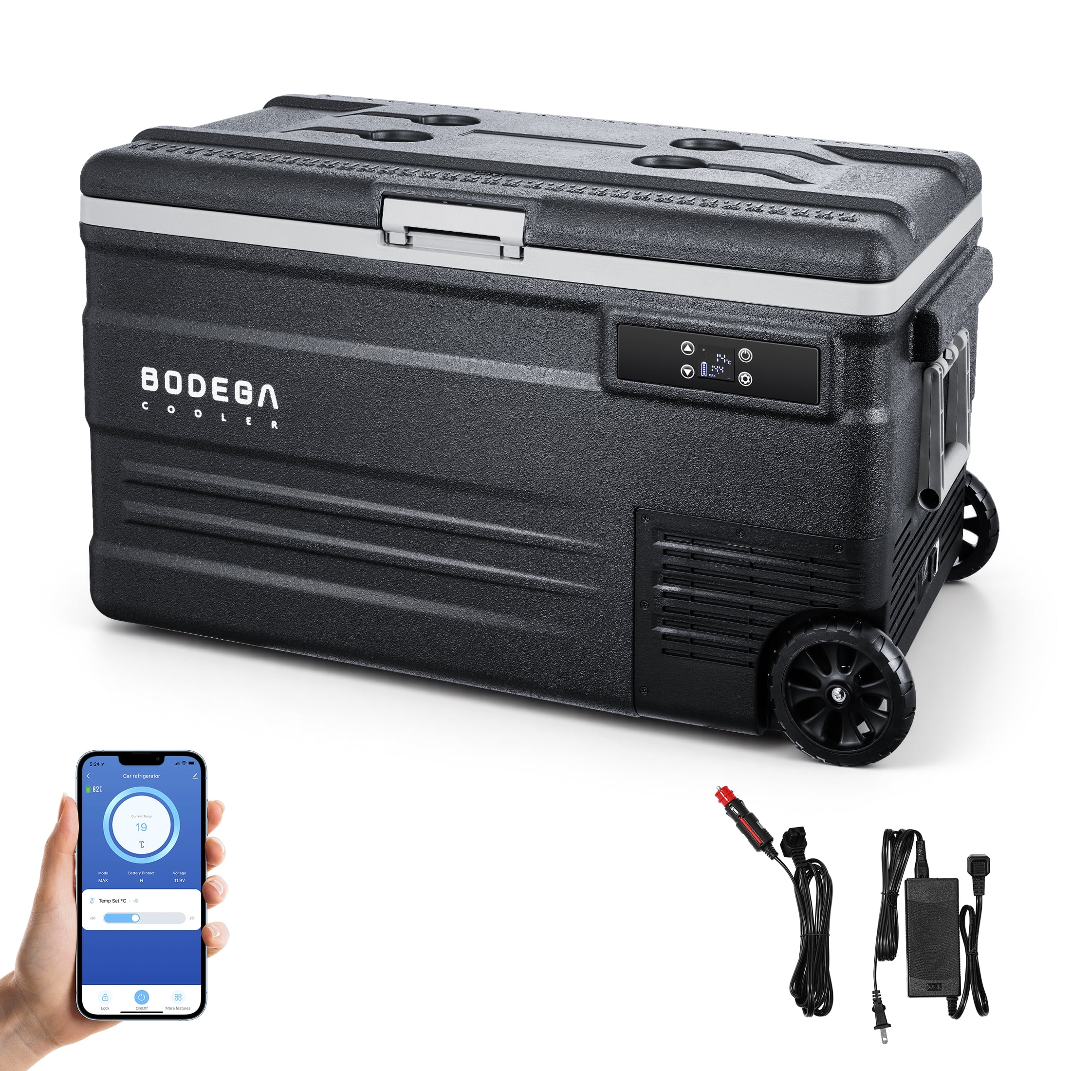 BODEGA U75  12 Volt Car Refrigerator 80 Quarts 75L Portable Car Fridge 12V/24V DC & 100-240V AC for RV, Travel,  Camping, Car Fridge Freezer