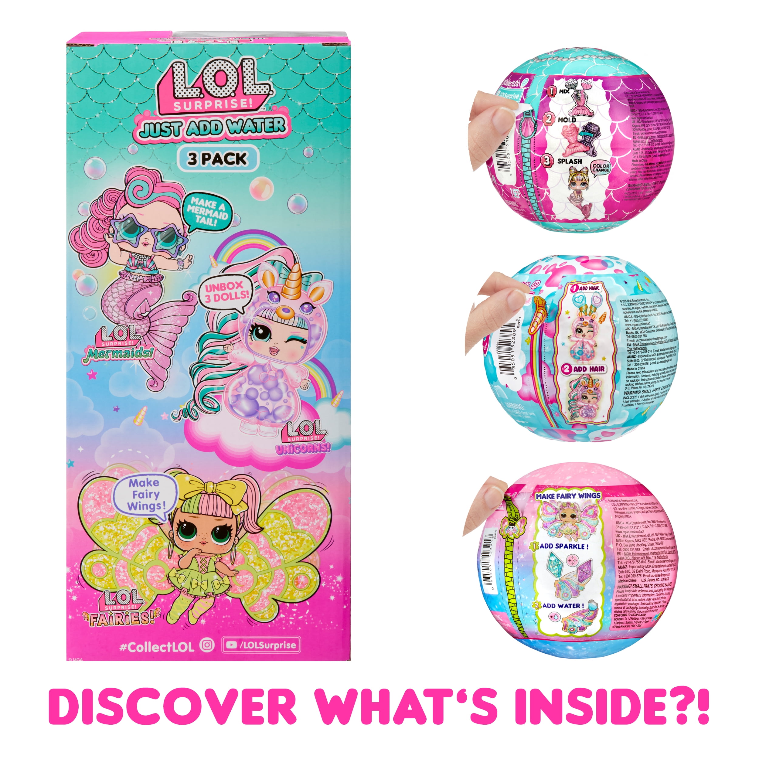 LOL Surprise Tots Just Add Water 3-Pack with 3 Make-Your-Own Fantasy Dolls and 25+ Surprises to Unbox Including Mermaid, Fairy, and Unicorn Dolls and Magical Crafts – Great Gift for Kids Ages 4+