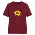 thumbnail image 1 of Blouse d'Été à Manches Courtes T-shirt Imprimé Tournesol Col Rond Blouse Haut Court d'Été, Rouge Vin, G, 1 of 5