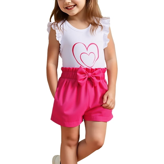 HWJAD Toddlers and Baby Girls' Love Heart Sleeveless Tank Tops & Shorts Set Cute Summer Outfits