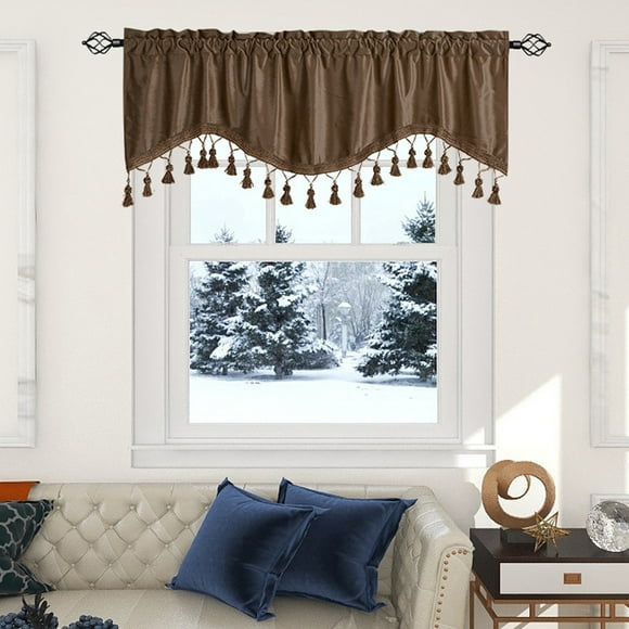 IBaodan Elegant Fringed Window Curtains --Patterned Rod Panels - Stylish Short Drapes For Home Decor Housewarming Gift