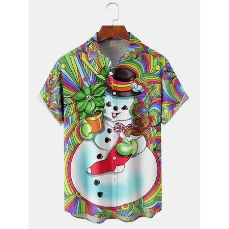 

MLFU Hippie Christmas Snowman Chest Pocket Short Sleeve Shirt