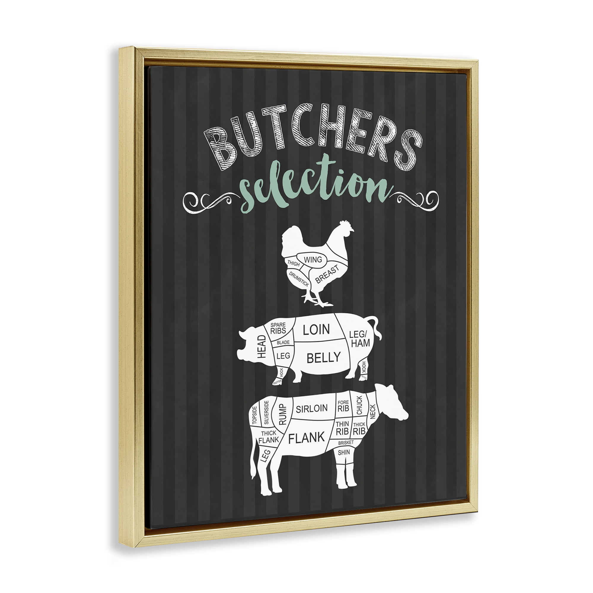 Butchers Selection Animal Sections Gold Framed Floater Canvas Wall Art, design by Lettered and Lined